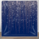 Aperturee - Aperturee Navy Silver Fabric Backdrop Cover for Birthday Party